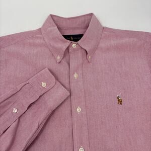 Ralph Lauren Mens Medium Solid Red Long Sleeve Button Down Cotton Shirt